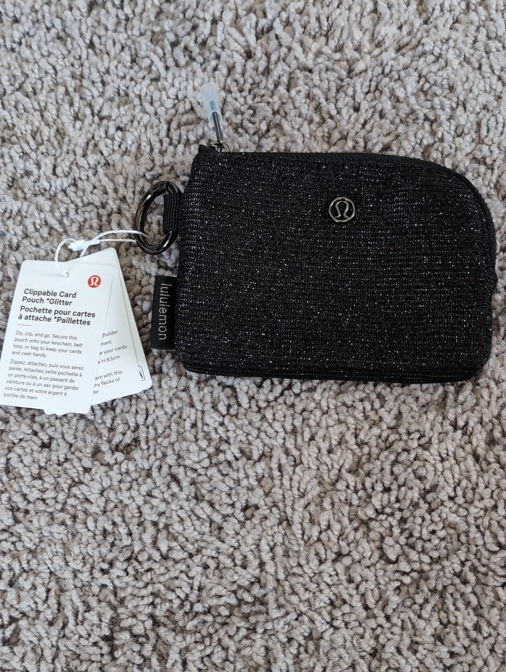 lululemon athletica Black Glitter Clippable Card Pouch with Ring